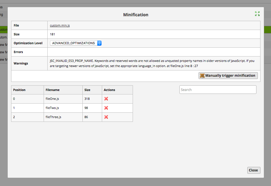 Edit properties of MinifiedJavaScriptFile